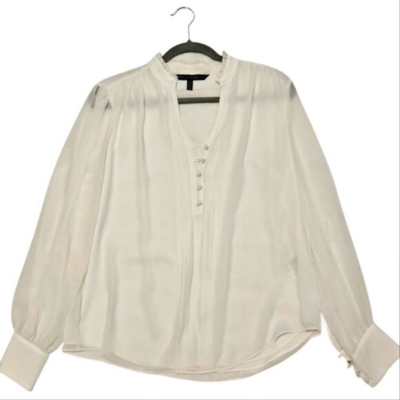 White House Black Market White Classic Blouse with Pleated Design Sz M - Picture 1 of 7